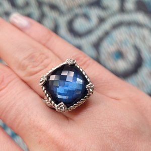 Judith Ripka Hematite and Blue Quartz Doublet ring size 6